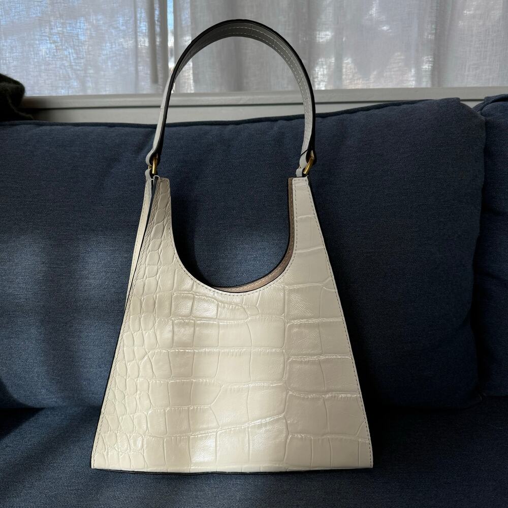 STAUD Croc-Embossed Cream Crossbody Bag